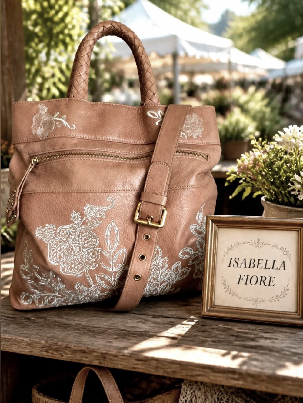 Isabella Fiore Embroidered Leather Vintage Crossbody Tote